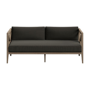 Modway Furniture Northlake Solid Teak Outdoor Loveseat with Cross-back Frame and Weather-resistant Cushions Weathered Gray Flint EEI-7254-WGR-FLI