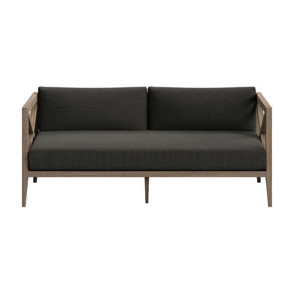 Modway Furniture Northlake Solid Teak Outdoor Loveseat with Cross-back Frame and Weather-resistant Cushions Weathered Gray Flint EEI-7254-WGR-FLI