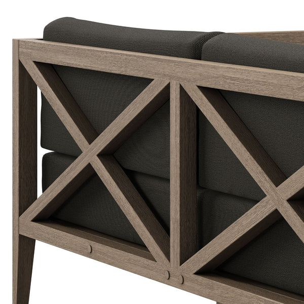 Modway Furniture Northlake Solid Teak Outdoor Loveseat with Cross-back Frame and Weather-resistant Cushions Weathered Gray Flint EEI-7254-WGR-FLI