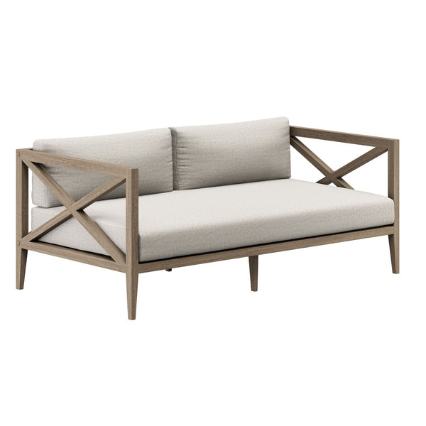 Modway Furniture Northlake Solid Teak Outdoor Loveseat Ottoman Set with All Weather Cushions Weathered Gray Pebble EEI-7273-WGR-PEB