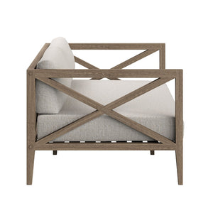 Modway Furniture Northlake Solid Teak Outdoor Patio Set with Cross-back Sofa Chairs Ottoman and Side Table Weathered Gray Pebble EEI-7274-WGR-PEB
