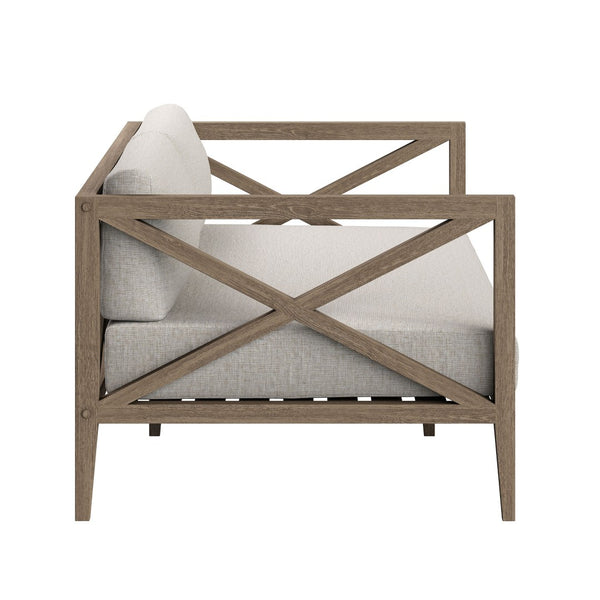 Modway Furniture Northlake Solid Teak Outdoor Patio Set with Cross-back Sofa Chairs Ottoman and Side Table Weathered Gray Pebble EEI-7274-WGR-PEB