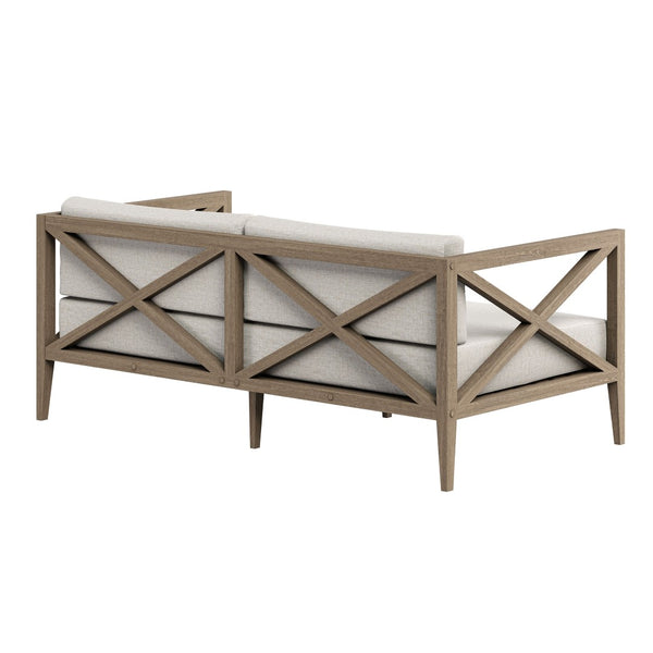 Modway Furniture Northlake Solid Teak Outdoor Loveseat with Cross-back Frame and Weather-resistant Cushions Weathered Gray Pebble EEI-7254-WGR-PEB