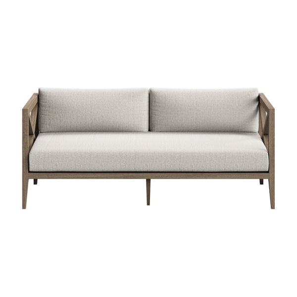 Modway Furniture Northlake Solid Teak Outdoor Loveseat Ottoman Set with All Weather Cushions Weathered Gray Pebble EEI-7273-WGR-PEB
