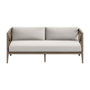 Modway Furniture Northlake Solid Teak Outdoor Loveseat with Cross-back Frame and Weather-resistant Cushions Weathered Gray Pebble EEI-7254-WGR-PEB