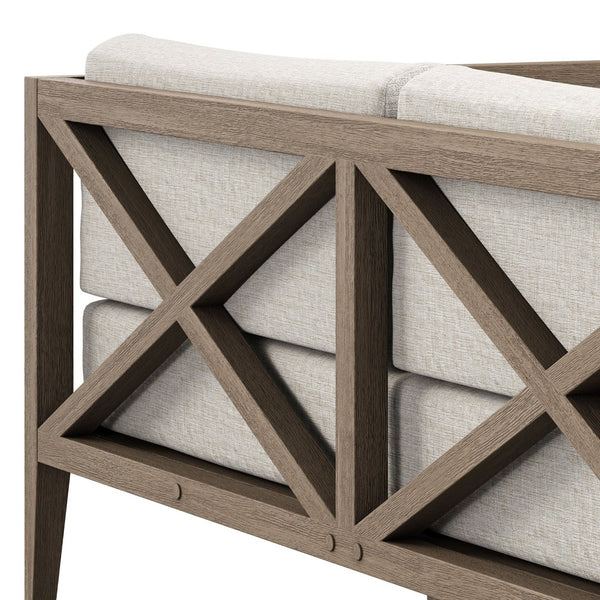Modway Furniture Northlake Solid Teak Outdoor Loveseat with Cross-back Frame and Weather-resistant Cushions Weathered Gray Pebble EEI-7254-WGR-PEB