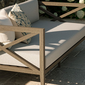 Modway Furniture Northlake Solid Teak Outdoor Loveseat with Cross-back Frame and Weather-resistant Cushions Weathered Gray Pebble EEI-7254-WGR-PEB
