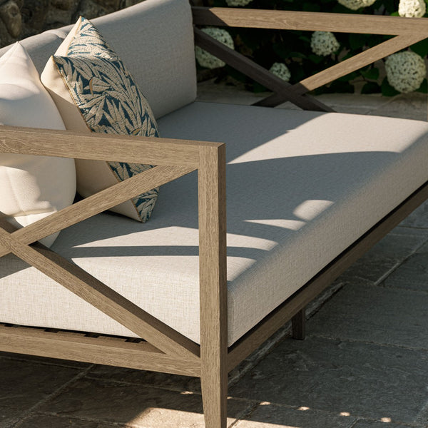 Modway Furniture Northlake Solid Teak Outdoor Loveseat with Cross-back Frame and Weather-resistant Cushions Weathered Gray Pebble EEI-7254-WGR-PEB