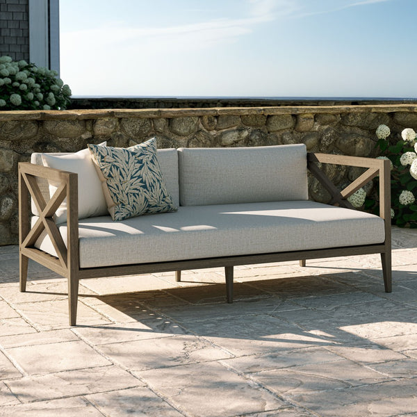 Modway Furniture Northlake Solid Teak Outdoor Loveseat with Cross-back Frame and Weather-resistant Cushions Weathered Gray Pebble EEI-7254-WGR-PEB