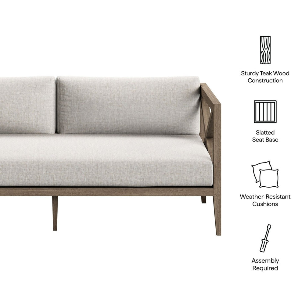 Modway Furniture Northlake Solid Teak Outdoor Loveseat with Cross-back Frame and Weather-resistant Cushions Weathered Gray Pebble EEI-7254-WGR-PEB