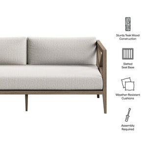 Modway Furniture Northlake Solid Teak Outdoor Loveseat with Cross-back Frame and Weather-resistant Cushions Weathered Gray Pebble EEI-7254-WGR-PEB