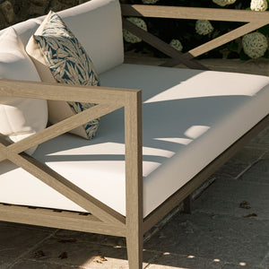 Modway Furniture Northlake Outdoor Patio Teak Loveseat - Stylish All-Weather Comfort with Durable Cross-Back Design EEI-7254-WGR-WHI