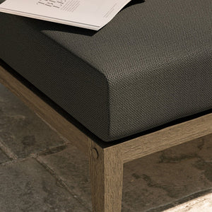Modway Furniture Northlake Solid Teak Outdoor Ottoman with All Weather Cushion for Patio Lounging Weathered Gray Flint EEI-7255-WGR-FLI