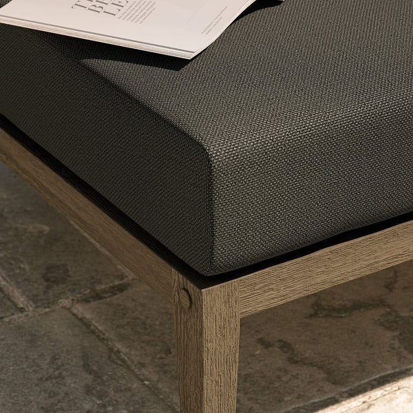 Modway Furniture Northlake Solid Teak Outdoor Ottoman with All Weather Cushion for Patio Lounging Weathered Gray Flint EEI-7255-WGR-FLI
