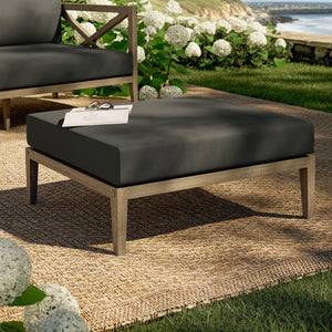 Modway Furniture Northlake Solid Teak Outdoor Ottoman with All Weather Cushion for Patio Lounging Weathered Gray Flint EEI-7255-WGR-FLI