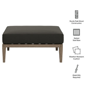 Modway Furniture Northlake Solid Teak Outdoor Ottoman with All Weather Cushion for Patio Lounging Weathered Gray Flint EEI-7255-WGR-FLI