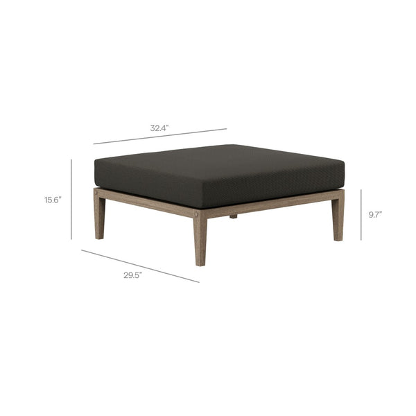 Modway Furniture Northlake Solid Teak Outdoor Ottoman with All Weather Cushion for Patio Lounging Weathered Gray Flint EEI-7255-WGR-FLI