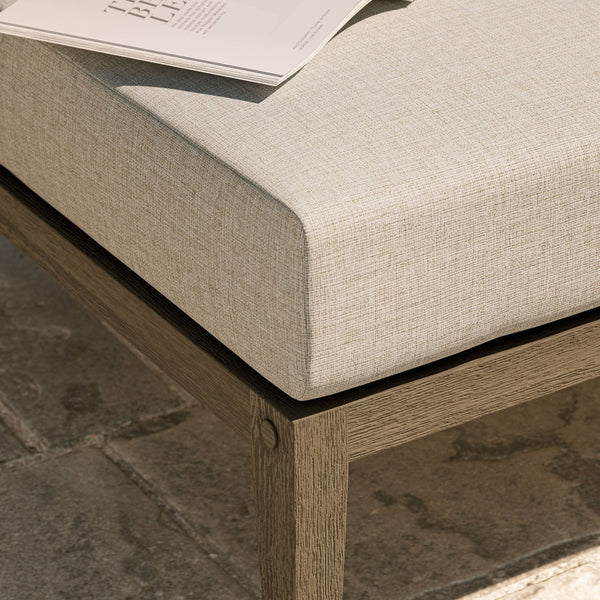Modway Furniture Northlake Solid Teak Outdoor Ottoman with All Weather Cushion for Patio Lounging Weathered Gray Pebble EEI-7255-WGR-PEB