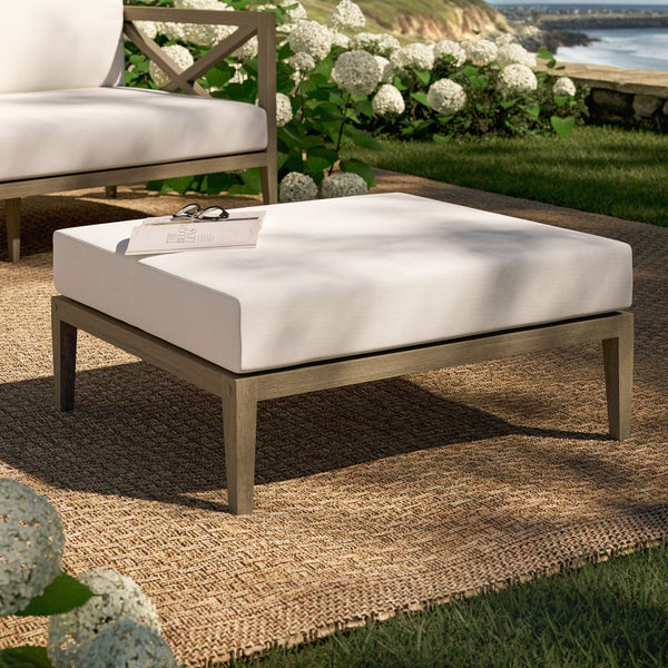 Modway Furniture Northlake Outdoor Teak Ottoman - Stylish, Durable Design with All-Weather Cushion for Patios & Decks EEI-7255-WGR-WHI