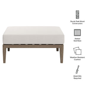 Modway Furniture Northlake Outdoor Teak Ottoman - Stylish, Durable Design with All-Weather Cushion for Patios & Decks EEI-7255-WGR-WHI