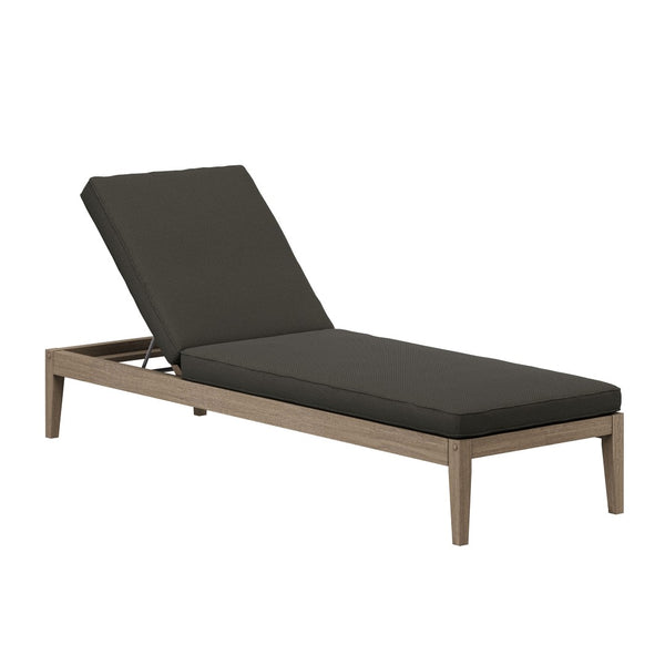 Modway Furniture Northlake Outdoor Solid Teak Slatted Chaise Lounge with Adjustable Backrest and Cushion Weathered Gray Flint EEI-7256-WGR-FLI