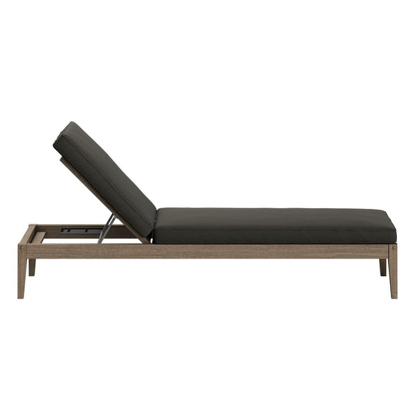 Modway Furniture Northlake Outdoor Solid Teak Slatted Chaise Lounge with Adjustable Backrest and Cushion Weathered Gray Flint EEI-7256-WGR-FLI