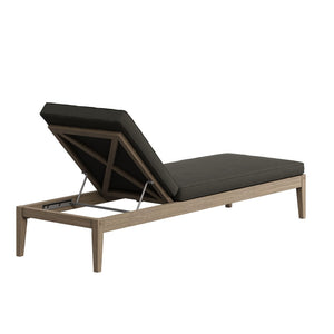 Modway Furniture Northlake Outdoor Solid Teak Slatted Chaise Lounge with Adjustable Backrest and Cushion Weathered Gray Flint EEI-7256-WGR-FLI