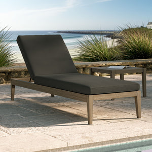 Modway Furniture Northlake Outdoor Solid Teak Slatted Chaise Lounge with Adjustable Backrest and Cushion Weathered Gray Flint EEI-7256-WGR-FLI