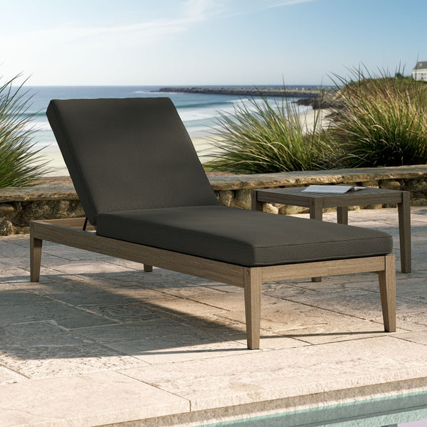 Modway Furniture Northlake Outdoor Solid Teak Slatted Chaise Lounge with Adjustable Backrest and Cushion Weathered Gray Flint EEI-7256-WGR-FLI