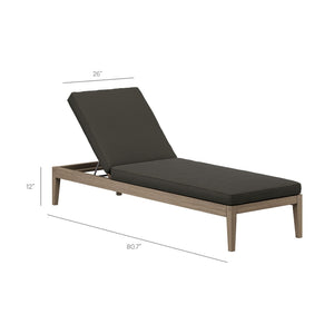 Modway Furniture Northlake Outdoor Solid Teak Slatted Chaise Lounge with Adjustable Backrest and Cushion Weathered Gray Flint EEI-7256-WGR-FLI