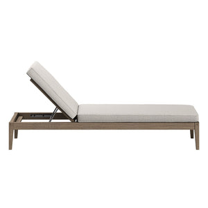 Modway Furniture Northlake Outdoor Solid Teak Slatted Chaise Lounge with Adjustable Backrest and Cushion Weathered Gray Pebble EEI-7256-WGR-PEB