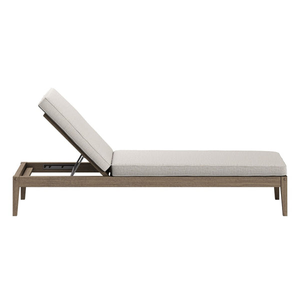 Modway Furniture Northlake Outdoor Solid Teak Slatted Chaise Lounge with Adjustable Backrest and Cushion Weathered Gray Pebble EEI-7256-WGR-PEB