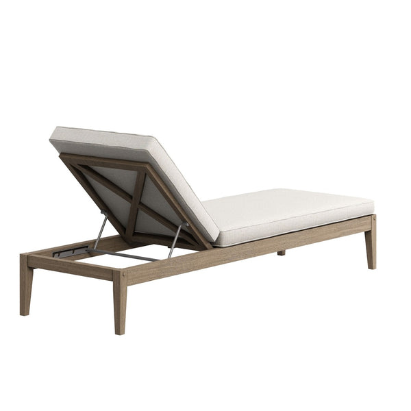 Modway Furniture Northlake Outdoor Solid Teak Slatted Chaise Lounge with Adjustable Backrest and Cushion Weathered Gray Pebble EEI-7256-WGR-PEB