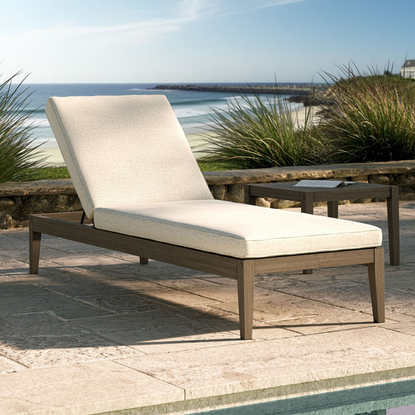 Modway Furniture Northlake Outdoor Solid Teak Slatted Chaise Lounge with Adjustable Backrest and Cushion Weathered Gray Pebble EEI-7256-WGR-PEB