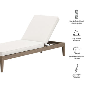 Modway Furniture Northlake Outdoor Teak Chaise Lounge - Adjustable Reclining, Weather-Resistant Cushion & Stylish Design EEI-7256-WGR-WHI