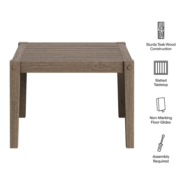 Modway Furniture Northlake Outdoor Teak Side Table - Weather-Resistant, Stylish Slatted Accent for Patios & Gardens EEI-7258-WGR