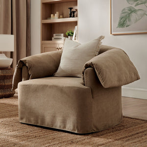 Modway Furniture Lark Oversized Barrel Lounge Chair with Removable Slipcover for Reading Nooks Almond EEI-7259-ALM