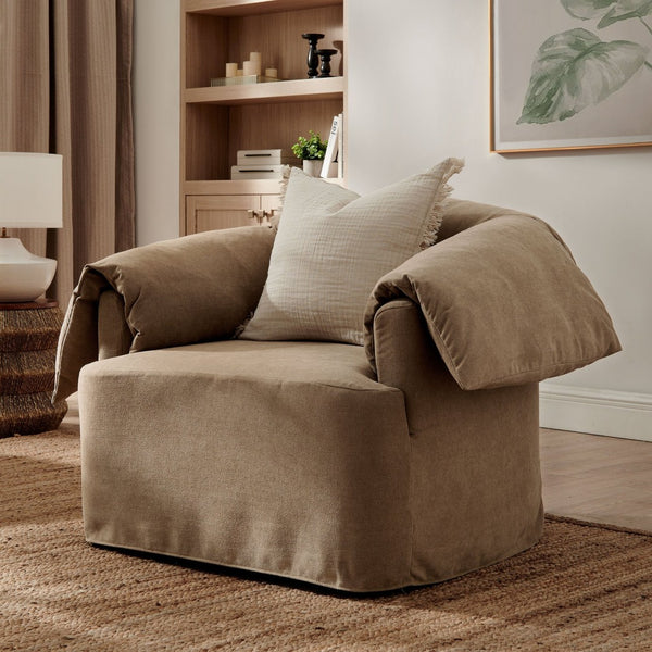 Modway Furniture Lark Oversized Barrel Lounge Chair with Removable Slipcover for Reading Nooks Almond EEI-7259-ALM