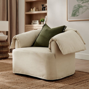 Modway Furniture Lark Oversized Barrel Lounge Chair with Removable Slipcover for Reading Nooks Linen EEI-7259-LIN