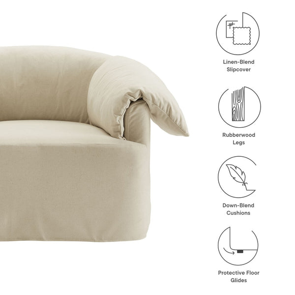 Modway Furniture Lark Oversized Barrel Lounge Chair with Removable Slipcover for Reading Nooks Linen EEI-7259-LIN