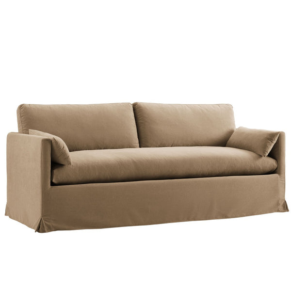 Modway Furniture Wellfleet Slipcovered Sofa with Down Blend Cushion French Piping and Sinuous Spring Support Almond EEI-7260-ALM