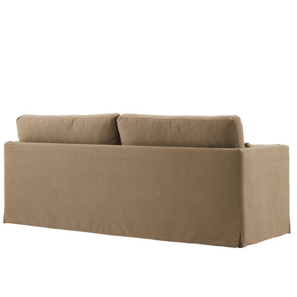 Modway Furniture Wellfleet Slipcovered Sofa with Down Blend Cushion French Piping and Sinuous Spring Support Almond EEI-7260-ALM
