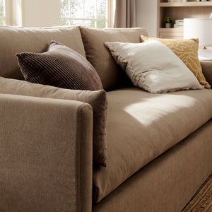 Modway Furniture Wellfleet Slipcovered Sofa with Down Blend Cushion French Piping and Sinuous Spring Support Almond EEI-7260-ALM
