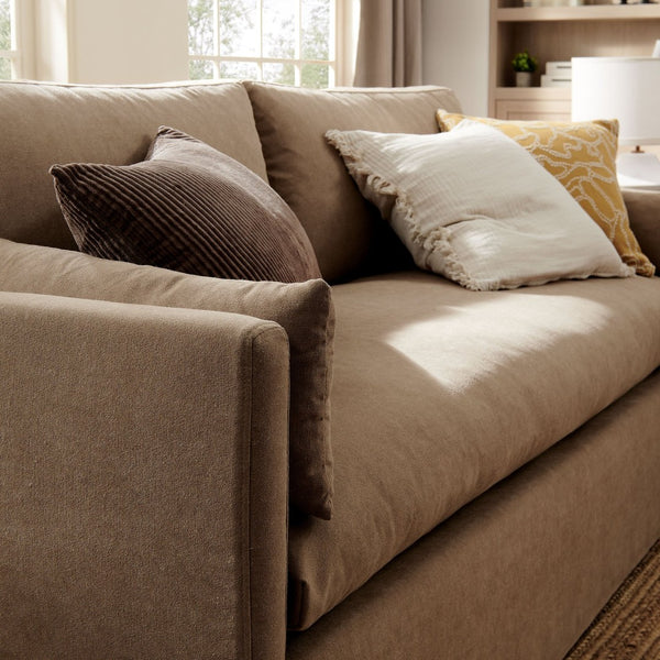 Modway Furniture Wellfleet Slipcovered Sofa with Down Blend Cushion French Piping and Sinuous Spring Support Almond EEI-7260-ALM