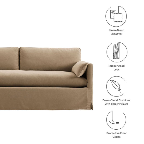 Modway Furniture Wellfleet Slipcovered Sofa with Down Blend Cushion French Piping and Sinuous Spring Support Almond EEI-7260-ALM