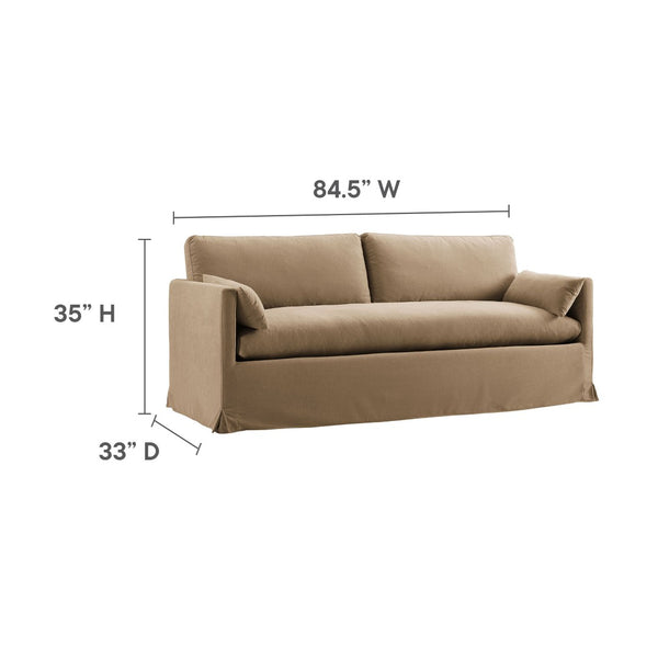 Modway Furniture Wellfleet Slipcovered Sofa with Down Blend Cushion French Piping and Sinuous Spring Support Almond EEI-7260-ALM