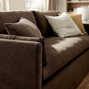 Modway Furniture Wellfleet Slipcovered Sofa with Down Blend Cushion French Piping and Sinuous Spring Support Cocoa EEI-7260-COA