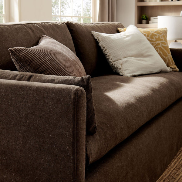 Modway Furniture Wellfleet Slipcovered Sofa with Down Blend Cushion French Piping and Sinuous Spring Support Cocoa EEI-7260-COA