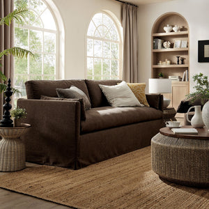 Modway Furniture Wellfleet Slipcovered Sofa with Down Blend Cushion French Piping and Sinuous Spring Support Cocoa EEI-7260-COA