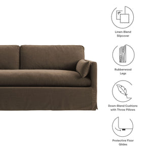 Modway Furniture Wellfleet Slipcovered Sofa with Down Blend Cushion French Piping and Sinuous Spring Support Cocoa EEI-7260-COA